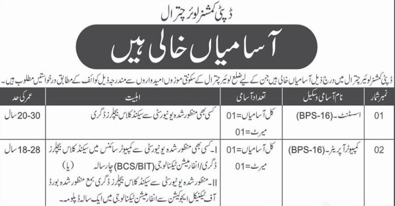 Deputy Commissioner Office Lower Chitral Jobs 2025