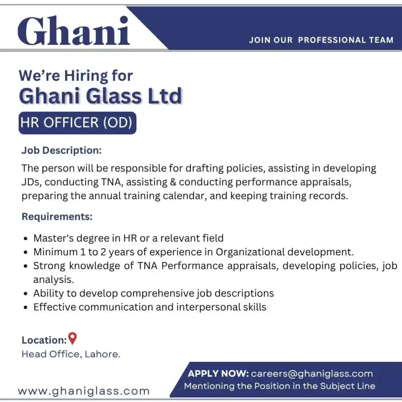 Ghani Glass Limited Jobs 2025 Online Apply